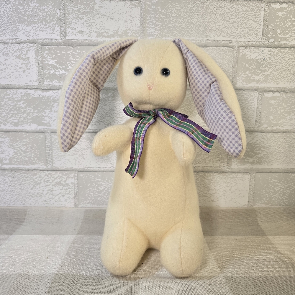 Hallmark Earsley Rabbit Easter Bunny Felt Stuffed Animal 19" Purple Gingham Ears